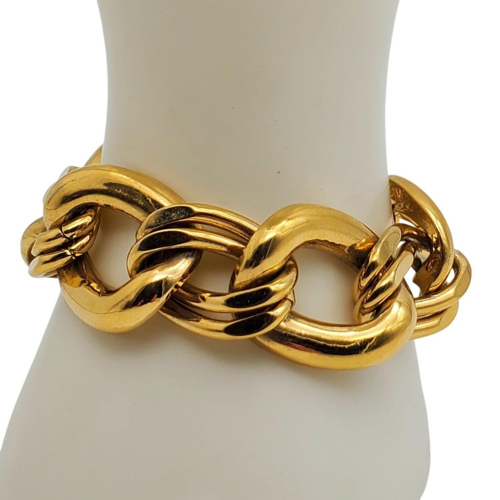 Vintage Napier Chunky Gold Tone Bracelet Bold Curb Chain Link Statement Signed - Picture 3 of 6